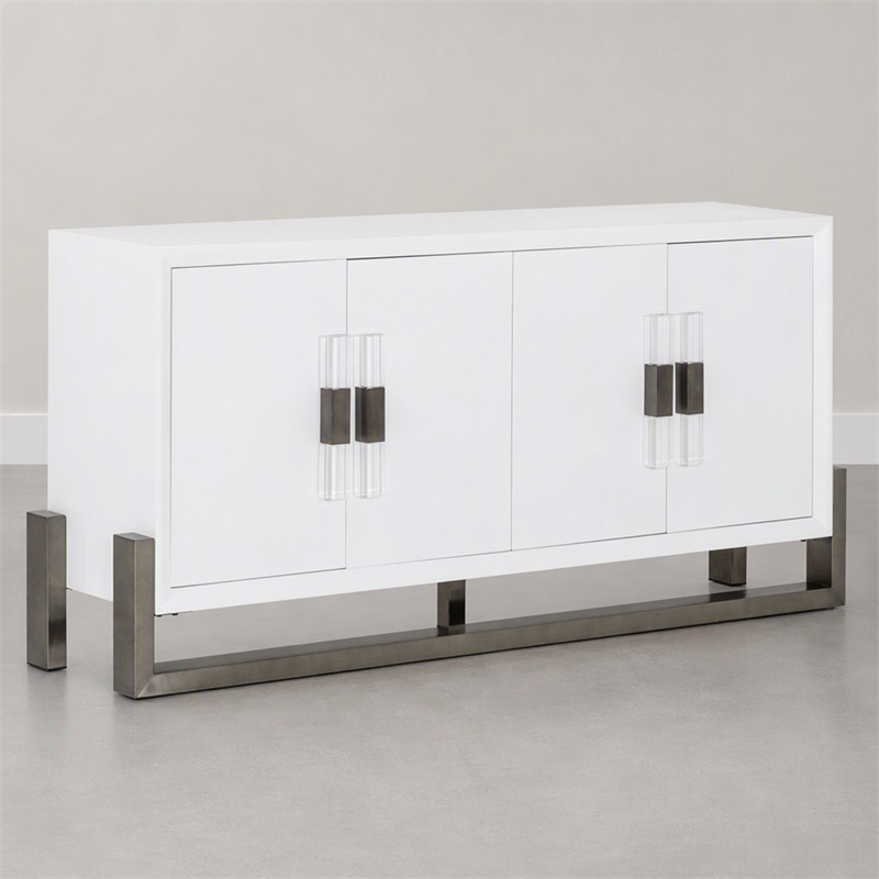 Pemberly Row Modern Buffet with High Gloss Finish and Stainless Steel Legs