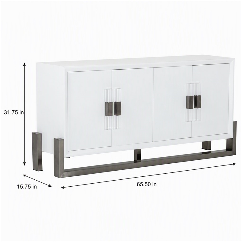 Pemberly Row Modern Buffet with High Gloss Finish and Stainless Steel Legs