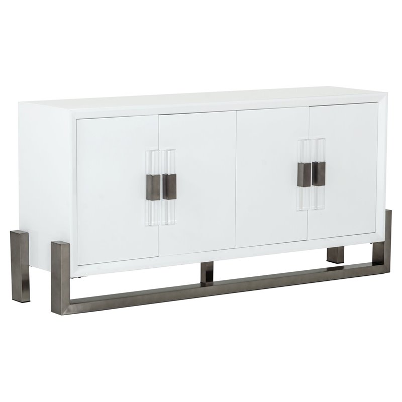 Pemberly Row Modern Buffet with High Gloss Finish and Stainless Steel Legs