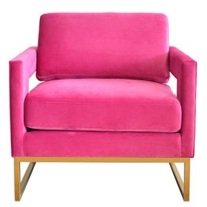 Pemberly Row Edna Upholstered Velvet Accent Chair in Pink and Gold