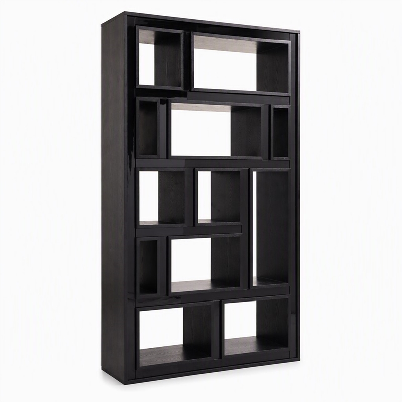 Pemberly Row Contemporary 12-Shelf Ash Black Wood Veneer Bookcase
