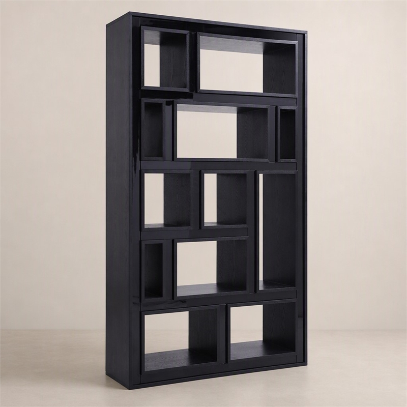 Pemberly Row Contemporary 12-Shelf Ash Black Wood Veneer Bookcase