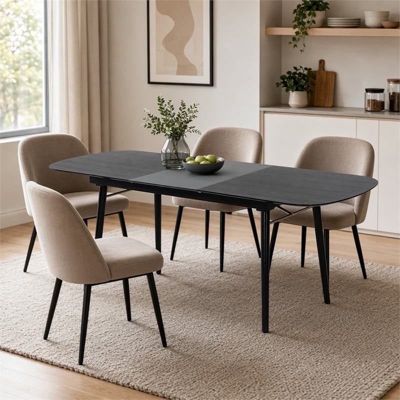 Pemberly Row Addax Solid Wood Extendable Dining Table in Black