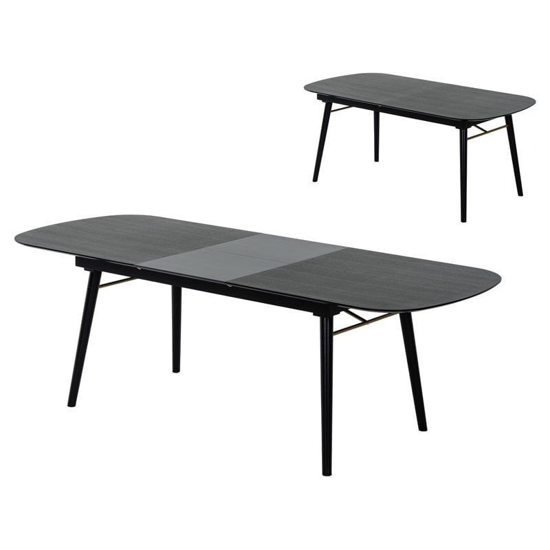 Pemberly Row Addax Solid Wood Extendable Dining Table in Black