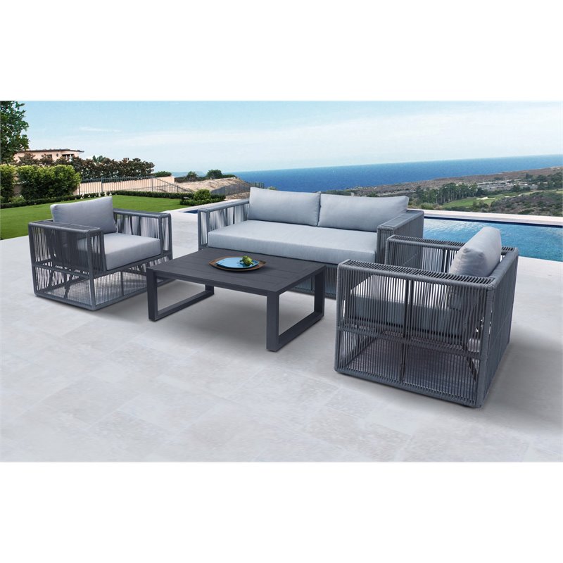 Pemberly Row Modern Aluminum Outdoor Sofa Set in Grey Finish
