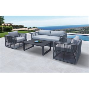 Pemberly Row Modern Aluminum Outdoor Sofa Set in Grey Finish