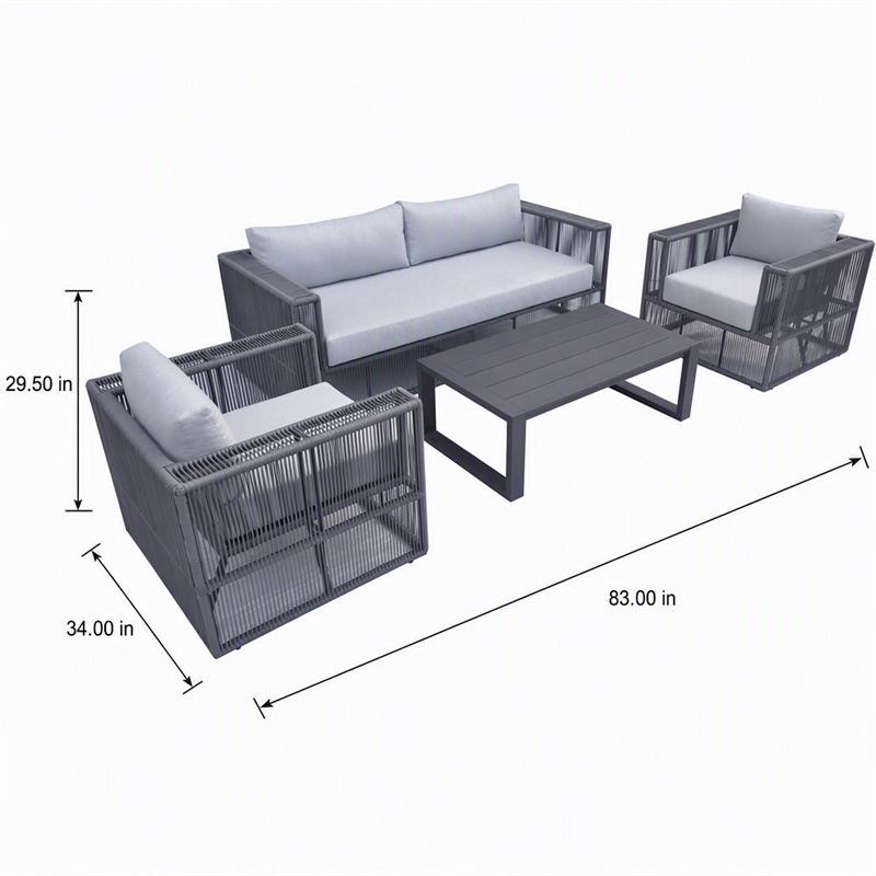 Pemberly Row Modern Aluminum Outdoor Sofa Set in Grey Finish