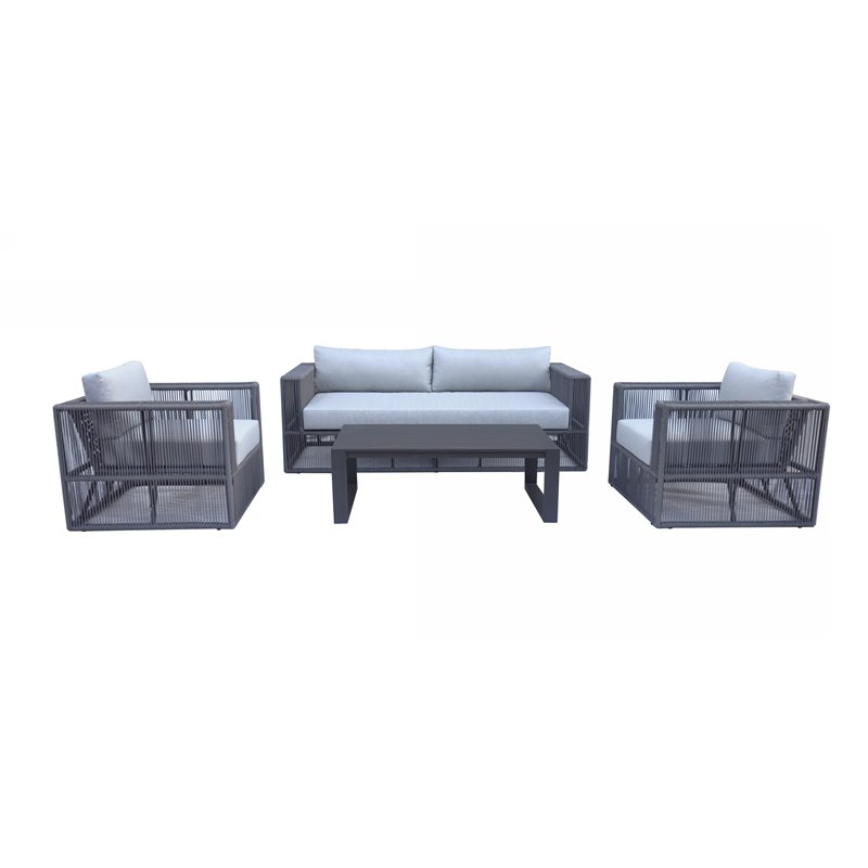 Pemberly Row Modern Aluminum Outdoor Sofa Set in Grey Finish