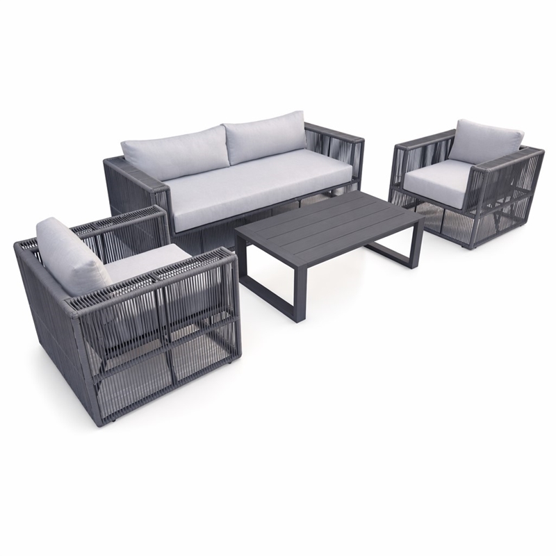 Pemberly Row Modern Aluminum Outdoor Sofa Set in Grey Finish
