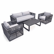 Pemberly Row Modern Aluminum Outdoor Sofa Set in Grey Finish
