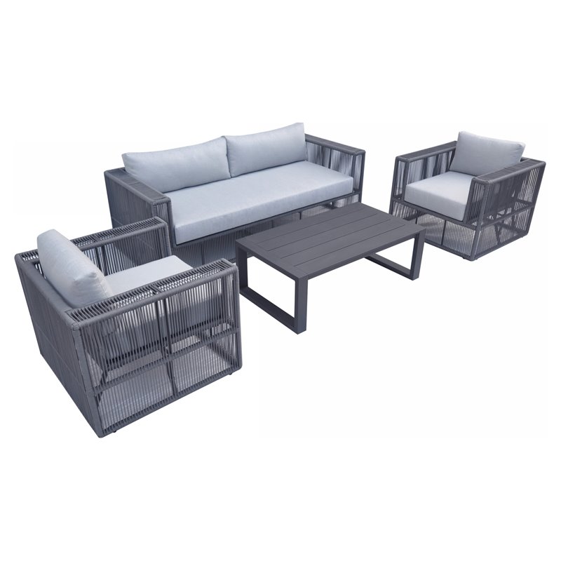 Pemberly Row Modern Aluminum Outdoor Sofa Set in Grey Finish
