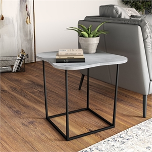 Pemberly Row Square Marble Top Metal End Table in Black/White Finish