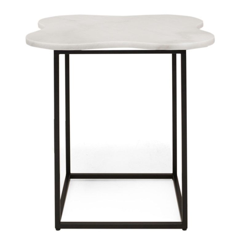 Pemberly Row Square Marble Top Metal End Table in Black/White Finish