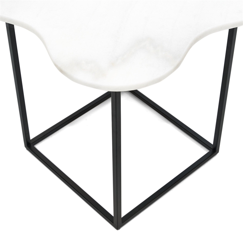 Pemberly Row Square Marble Top Metal End Table in Black/White Finish