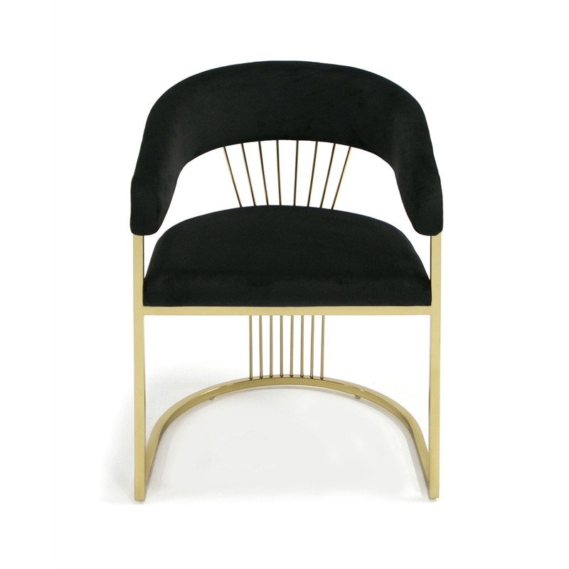 Pemberly Row Upholstered Velvet Dining Chair with Gold Legs in Black
