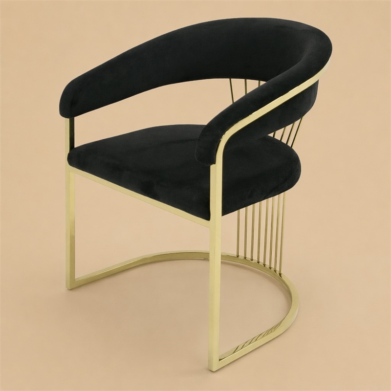 Pemberly Row Upholstered Velvet Dining Chair with Gold Legs in Black