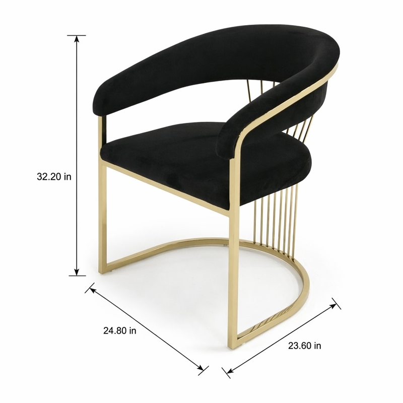 Pemberly Row Upholstered Velvet Dining Chair with Gold Legs in Black