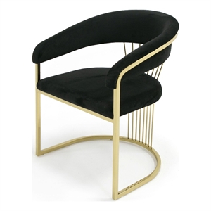 Pemberly Row Upholstered Velvet Dining Chair with Gold Legs in Black