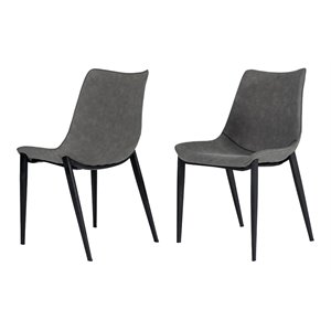 Pemberly Row Eco-Leather and Metal Dining Chairs in Gray (Set of 2)