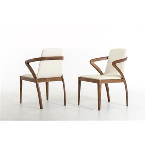 Pemberly Row 17&quot Mid-Century Wood & Faux Leather Dining Chair in Cream