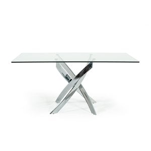Pemberly Row Rectangular Metal & Glass Dining Table in Silver/Clear