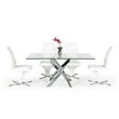 Pemberly Row Rectangular Metal & Glass Dining Table in Silver/Clear