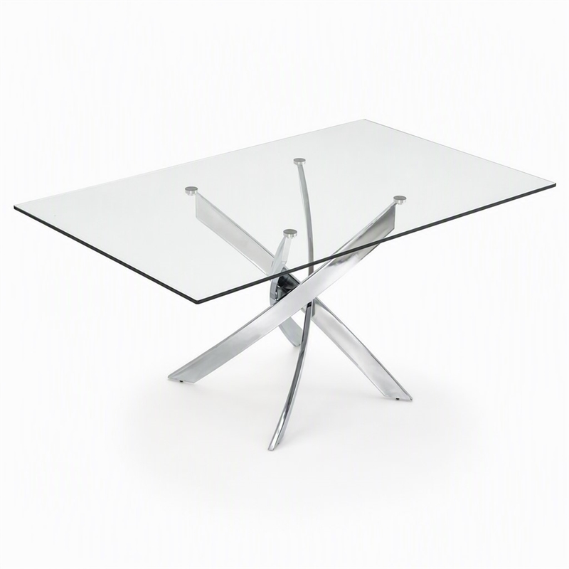 Pemberly Row Rectangular Metal & Glass Dining Table in Silver/Clear