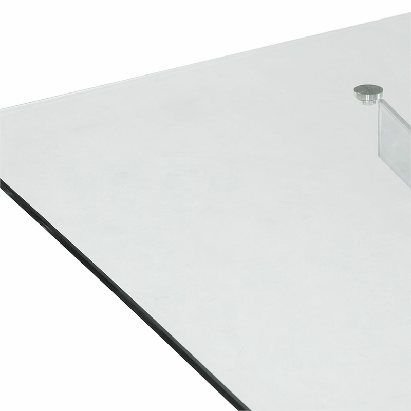 Pemberly Row Rectangular Metal & Glass Dining Table in Silver/Clear