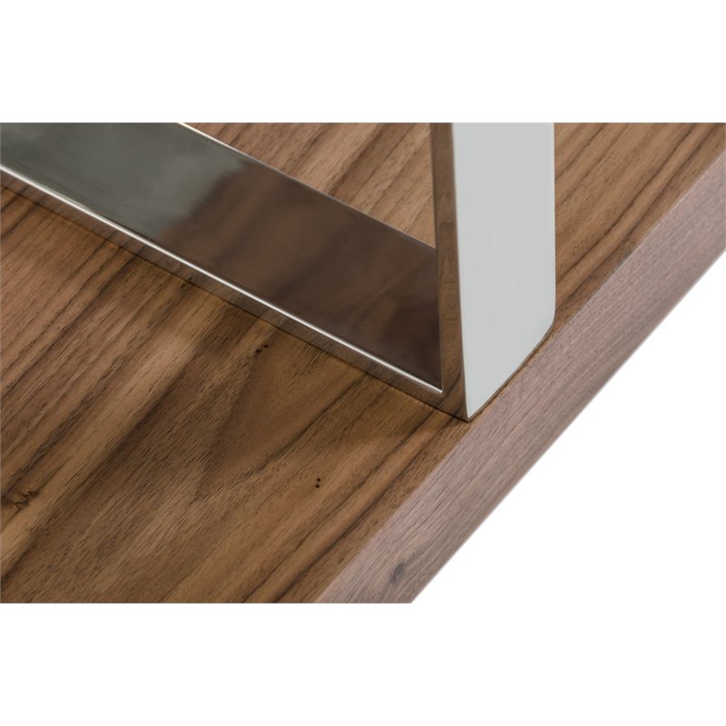 Pemberly Row Modern Wood & Stainless Steel Bookcase in Walnut Finish