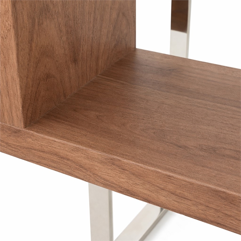 Pemberly Row Modern Wood & Stainless Steel Bookcase in Walnut Finish