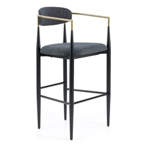 Pemberly Row Mid-Century Modern Dark Grey and Gold Bar Chair