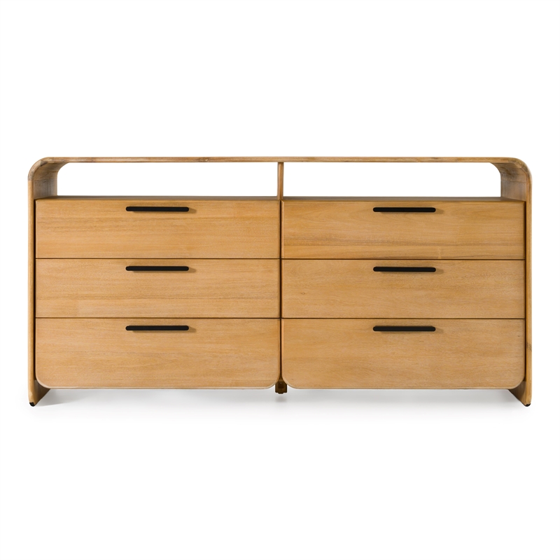 Pemberly Row Modern Natural Acacia Dresser with 6 Drawers