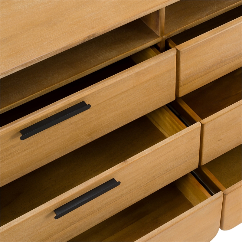 Pemberly Row Modern Natural Acacia Dresser with 6 Drawers