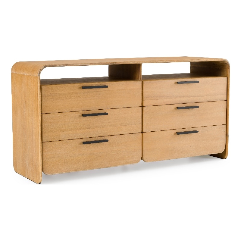 Pemberly Row Modern Natural Acacia Dresser with 6 Drawers
