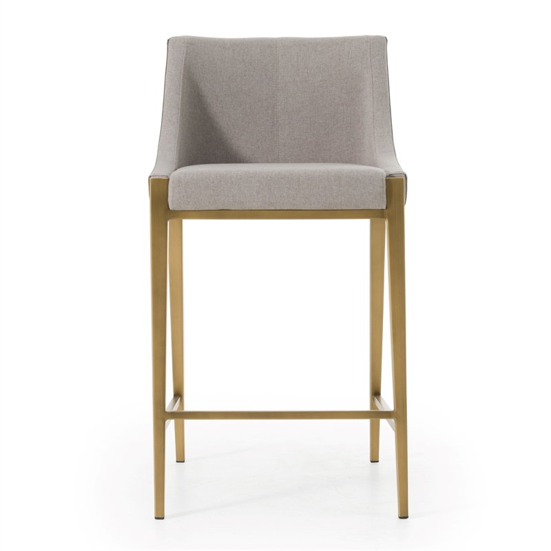 Pemberly Row Contemporary Grey Counter Stool with Antique Brass Legs