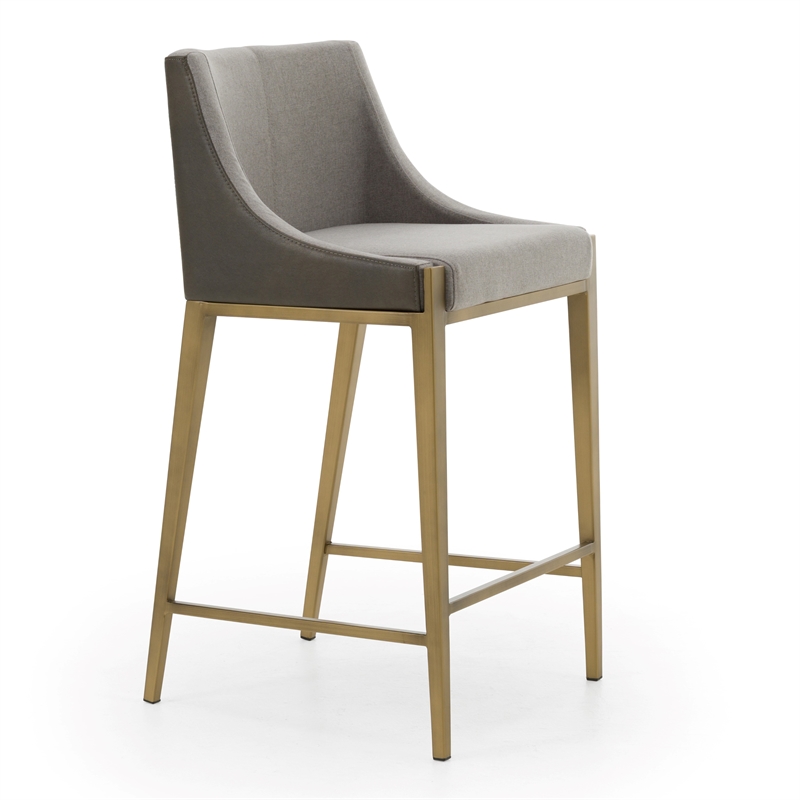 Pemberly Row Contemporary Grey Counter Stool with Antique Brass Legs
