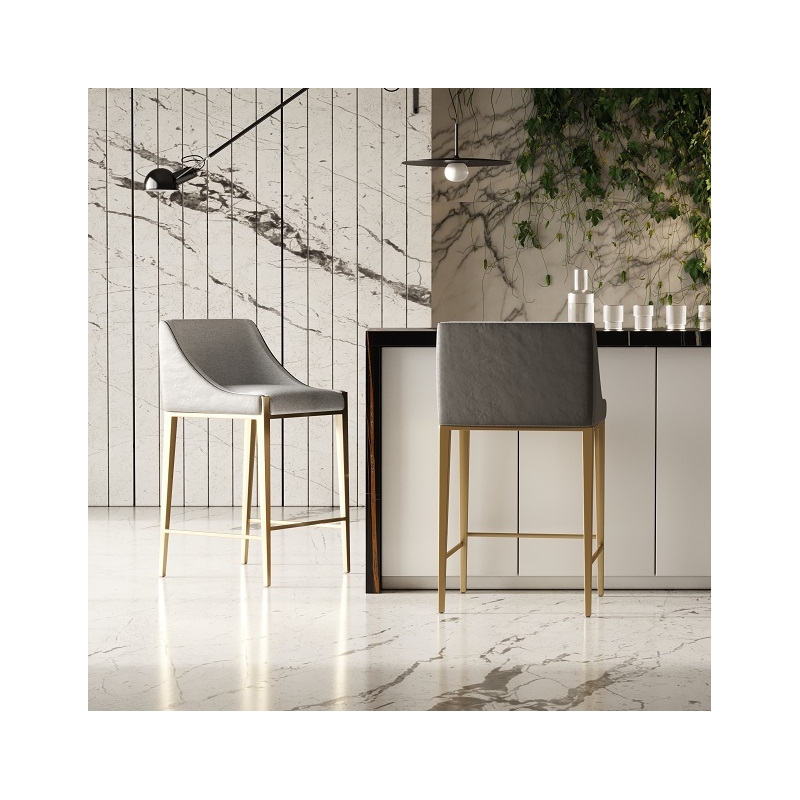 Pemberly Row Contemporary Grey Counter Stool with Antique Brass Legs
