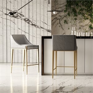 Pemberly Row Contemporary Grey Counter Stool with Antique Brass Legs