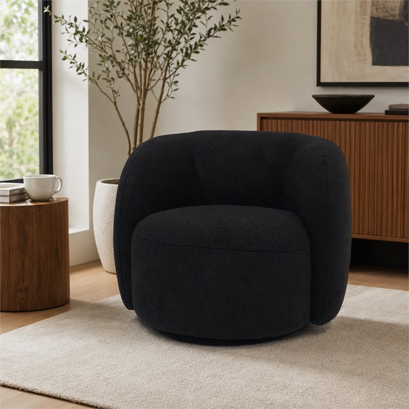 Pemberly Row Modern Black Fabric Accent Chair with Pine Wood Frame