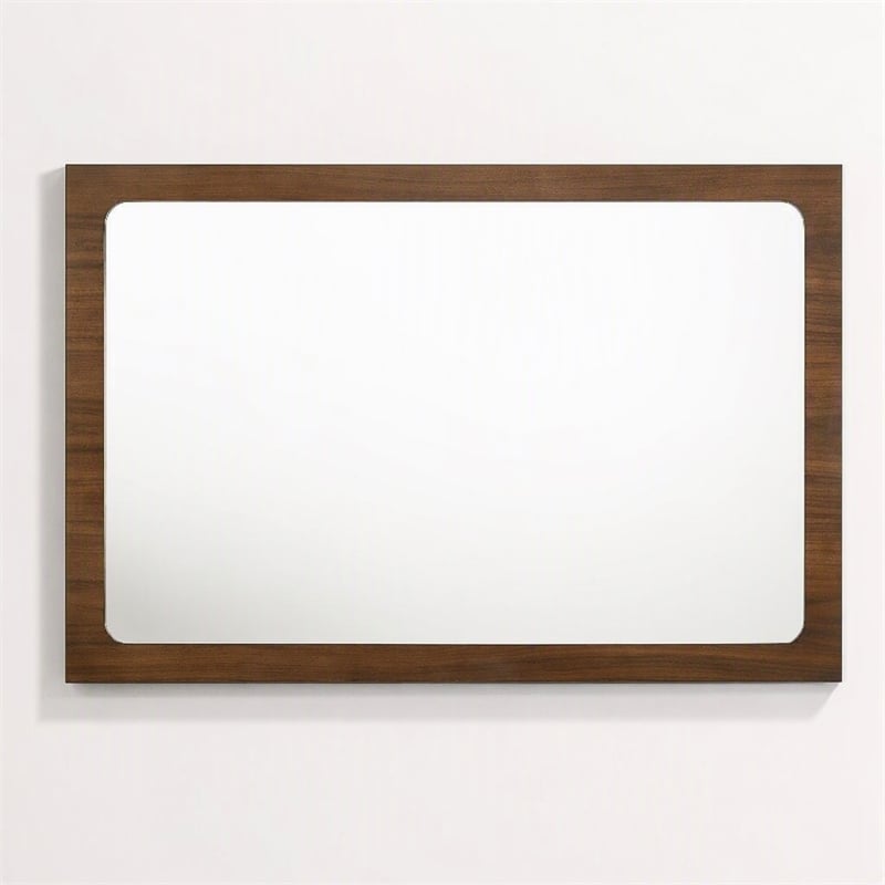Pemberly Row Modern Rectangular Walnut Mirror in Rubberwood Veneer
