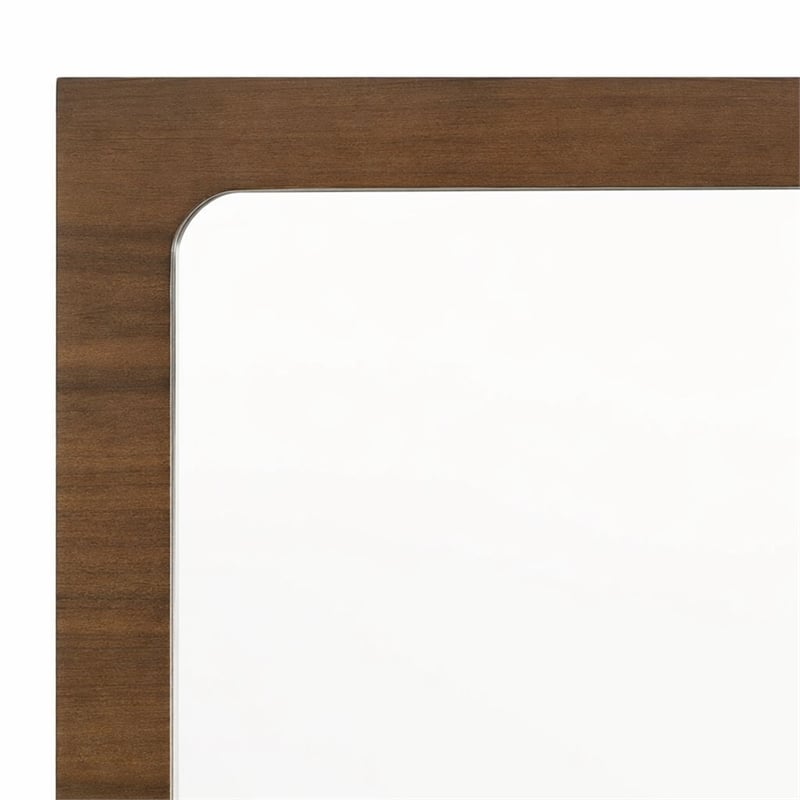 Pemberly Row Modern Rectangular Walnut Mirror in Rubberwood Veneer