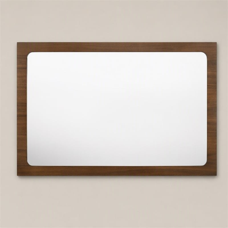 Pemberly Row Modern Rectangular Walnut Mirror in Rubberwood Veneer