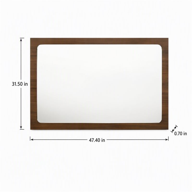 Pemberly Row Modern Rectangular Walnut Mirror in Rubberwood Veneer