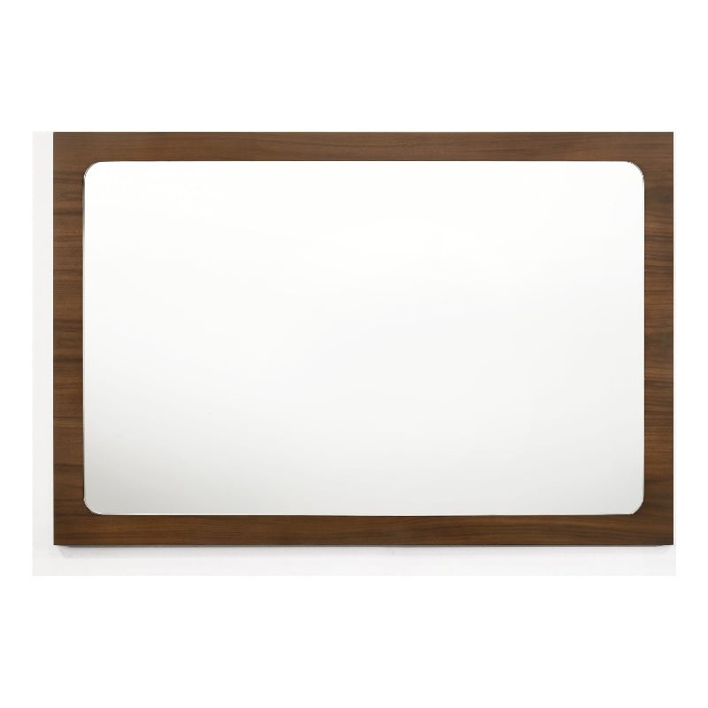 Pemberly Row Modern Rectangular Walnut Mirror in Rubberwood Veneer