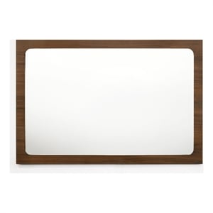 Pemberly Row Modern Rectangular Walnut Mirror in Rubberwood Veneer