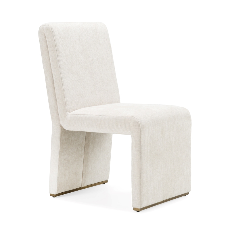 Pemberly Row Set of 2 Modern Beige Fabric Dining Chairs with Brass Legs