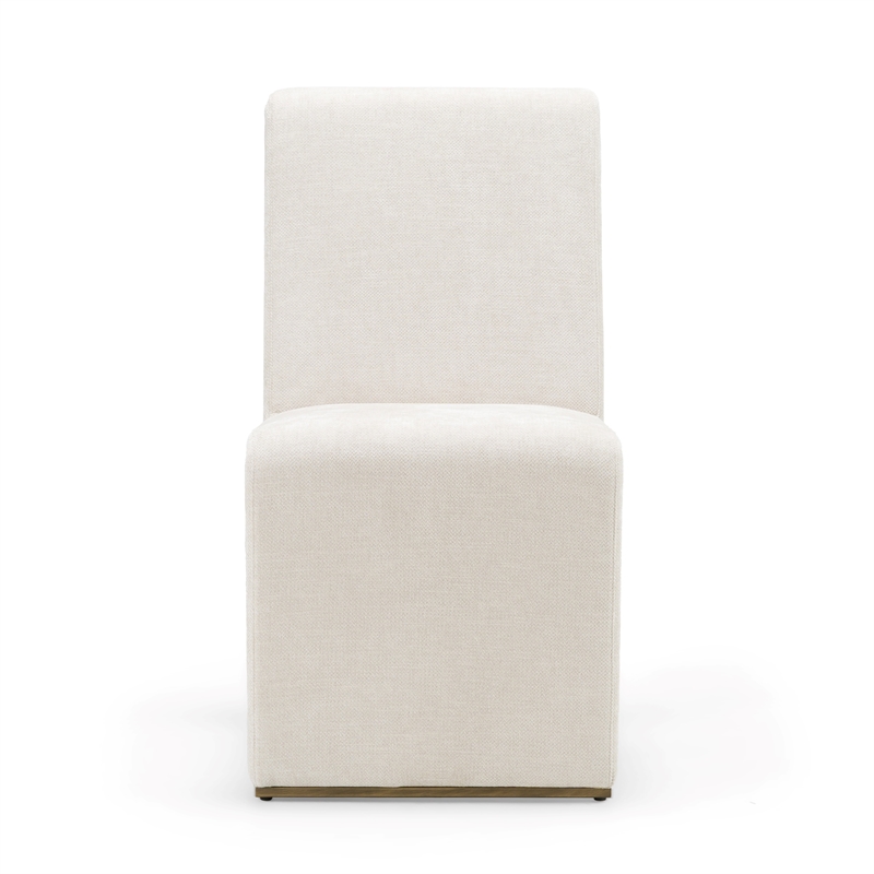 Pemberly Row Set of 2 Modern Beige Fabric Dining Chairs with Brass Legs