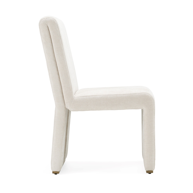 Pemberly Row Set of 2 Modern Beige Fabric Dining Chairs with Brass Legs