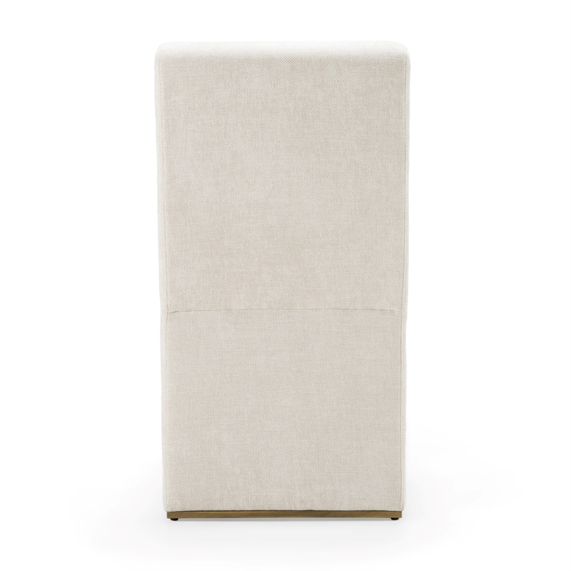 Pemberly Row Set of 2 Modern Beige Fabric Dining Chairs with Brass Legs