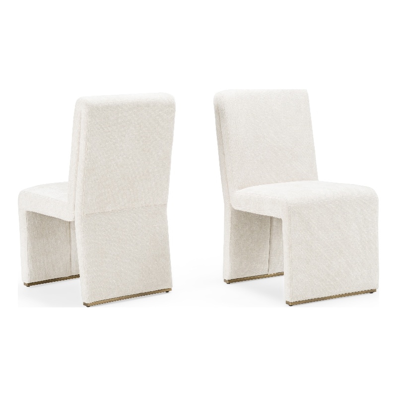 Pemberly Row Set of 2 Modern Beige Fabric Dining Chairs with Brass Legs